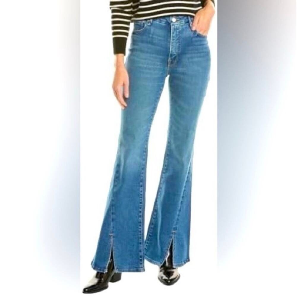 Good American Good Legs Flare Split Hem Jeans in Indigo Size 0/25 *EUC